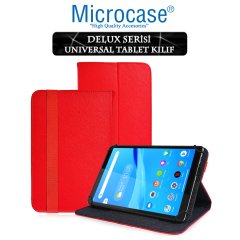 Microcase Lenovo Tab M8 TB-8505F Delüx Serisi Universal Standlı Deri Kılıf - Kırmızı + Tempered Glass Cam Koruma
