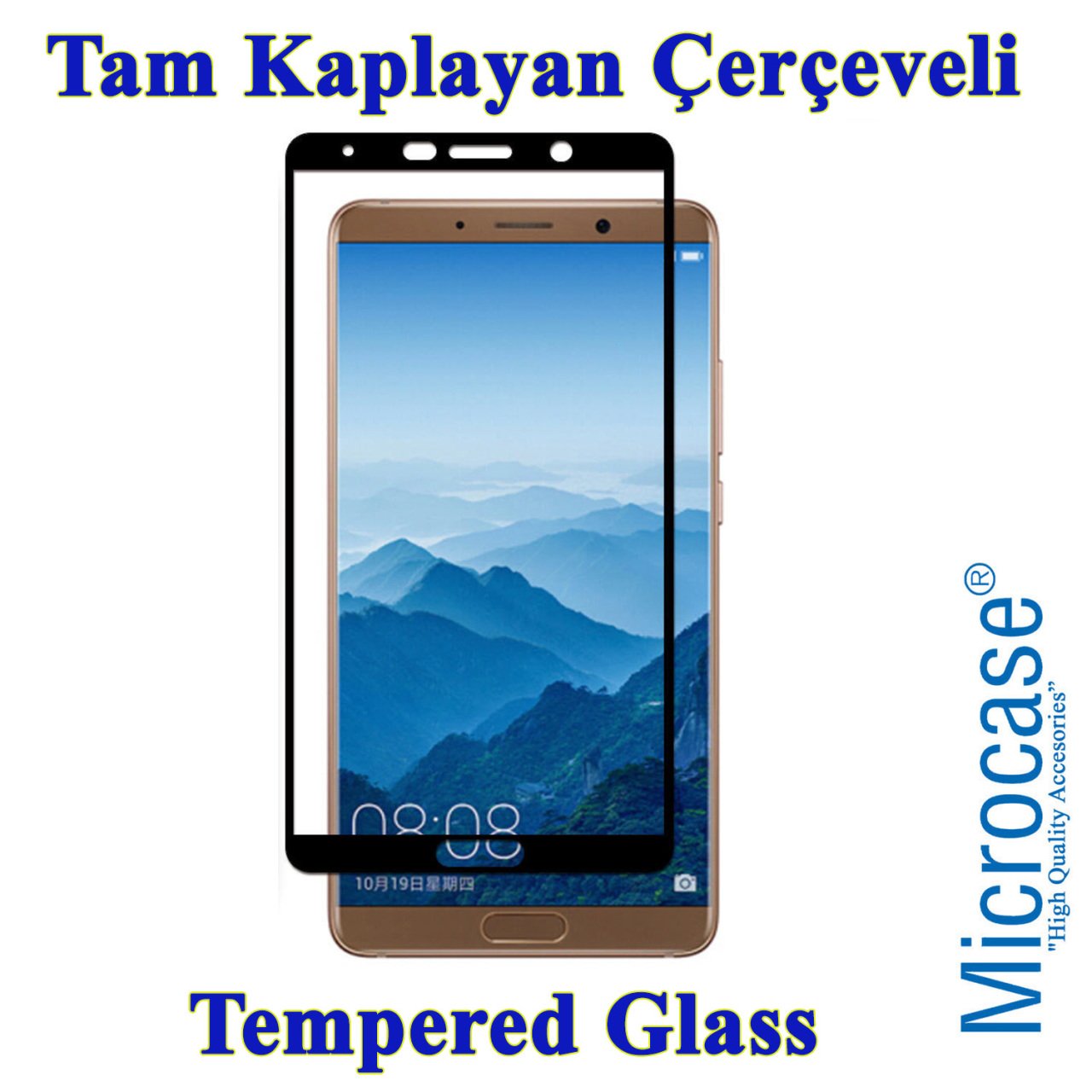Huawei Mate 10 Tam Kaplayan Çerçeveli Tempered Ekran Koruyucu-SİY
