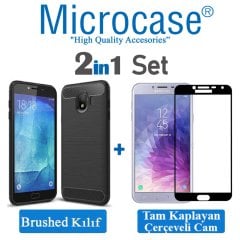 Samsung Galaxy J4 Brushed Silikon Kılıf + Tam Kaplayan Cam