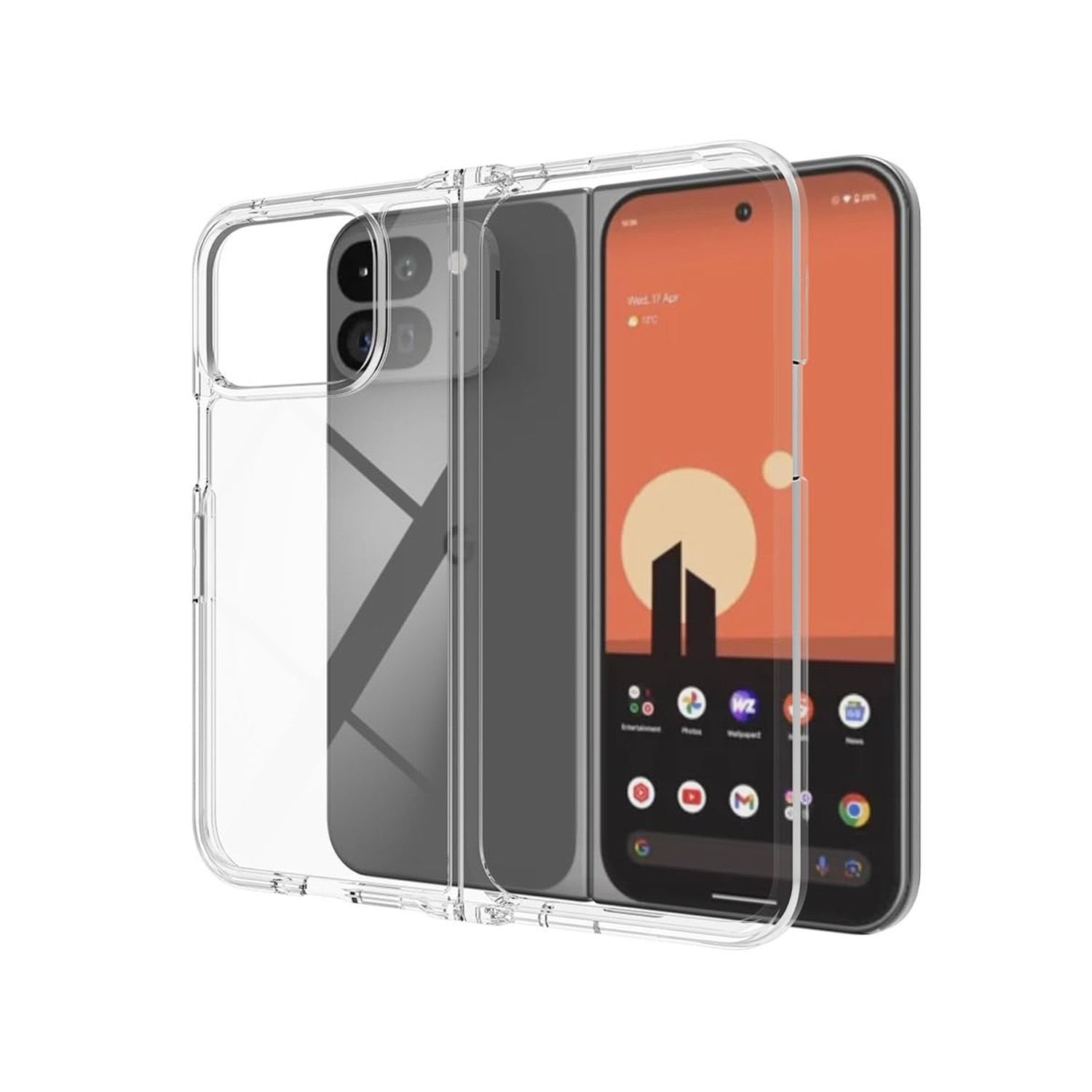 Microcase Google Pixel 9 Pro Fold ile Uyumlu  Sert Kristal Kapaklı Kılıf Şeffaf- AL3157