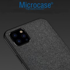 Microcase Apple iPhone 11 Pro Fabrik Serisi Kumaş ve Deri Desen Kılıf - Siyah + Tempered Glass Cam Koruma