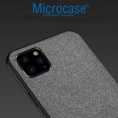 Microcase Apple iPhone 11 Pro Fabrik Serisi Kumaş ve Deri Desen Kılıf - Gri + Tempered Glass Cam Koruma