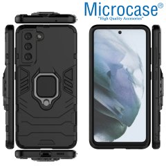 Microcase Samsung Galaxy S21 FE Batman Serisi Yüzük Standlı Armor Kılıf - Siyah