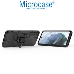 Microcase Samsung Galaxy S21 FE Batman Serisi Yüzük Standlı Armor Kılıf - Siyah