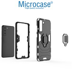 Microcase Samsung Galaxy S21 FE Batman Serisi Yüzük Standlı Armor Kılıf - Siyah