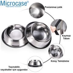 Microcase 2 Adet 17 cm 250 ml Kedi Köpek Metal Mama ve Su Kabı - AL3118