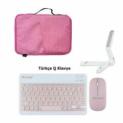 Microcase Samsung Tab Active 3 SM-T575  Uyumlu Tablet Çanta+Türkçe Bluetooth Klavye +Mouse+ Standı - Pembe AL8127