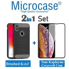 iPhone XS Max Brushed Silikon Kılıf + Tam Kaplayan Cam