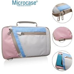 Microcase Samsung S10 FE Plus Tablet için Omuz Askılı El Tutacaklı Universal Sleeve Taşıma Çantası AL4346 Pembe Mavi Krem