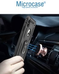 Microcase iPhone XS Max Anka Serisi Yüzük Standlı Armor Kılıf Siyah + Tempered Glass Cam Koruma