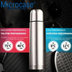 Microcase Deri Kılıflı Paslanmaz Çelik 750 ml 12 Saat Sıcak Soğuk Tutan Çay Kahve Su Termosu - AL3676 Gümüş