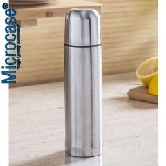 Microcase Deri Kılıflı Paslanmaz Çelik 750 ml 12 Saat Sıcak Soğuk Tutan Çay Kahve Su Termosu - AL3676 Gümüş
