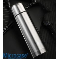 Microcase Deri Kılıflı Paslanmaz Çelik 750 ml 12 Saat Sıcak Soğuk Tutan Çay Kahve Su Termosu - AL3676 Gümüş