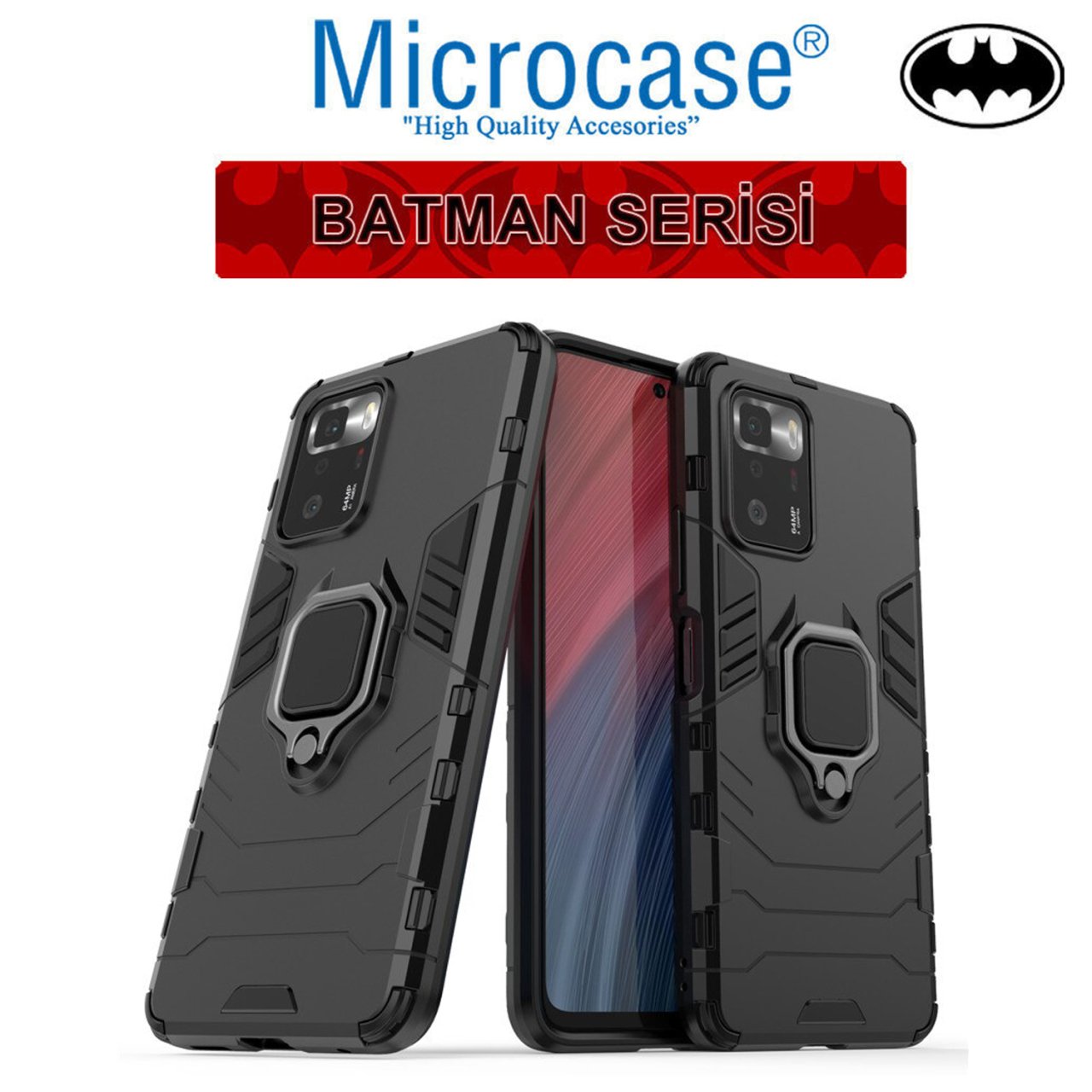 Microcase Xiaomi Poco X3 GT Batman Serisi Yüzük Standlı Armor Kılıf - Siyah