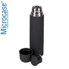 Microcase Deri Kılıflı Paslanmaz Çelik 750 ml 12 Saat Sıcak Soğuk Tutan Çay Kahve Su Termosu - AL3676 Siyah