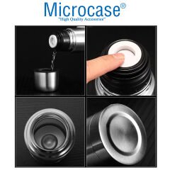 Microcase Deri Kılıflı Paslanmaz Çelik 750 ml 12 Saat Sıcak Soğuk Tutan Çay Kahve Su Termosu - AL3676 Siyah