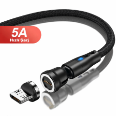 Microcase Universal 5A 540 Derece Döner Başlıklı Hızlı Manyetik Led Işıklı Şarj Kablosu AL4770