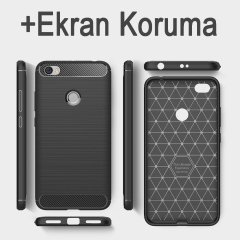 Xiaomi Redmi Note 5A Prime Brushed Carbon Fiber Silikon Kılıf + CAM