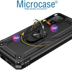 Microcase Xiaomi Mi 10T Pro Anka Serisi Yüzük Standlı Armor Kılıf - Siyah