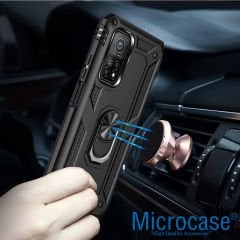 Microcase Xiaomi Mi 10T Pro Anka Serisi Yüzük Standlı Armor Kılıf - Siyah