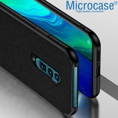 Microcase Oppo Reno 2 Fabrik Serisi Kumaş ve Deri Desen Kılıf - Siyah