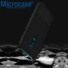 Microcase Oppo Reno 2 Fabrik Serisi Kumaş ve Deri Desen Kılıf - Siyah