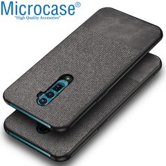 Microcase Oppo Reno 2 Fabrik Serisi Kumaş ve Deri Desen Kılıf - Gri