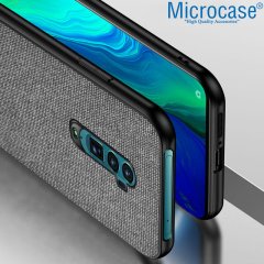 Microcase Oppo Reno 2 Fabrik Serisi Kumaş ve Deri Desen Kılıf - Gri