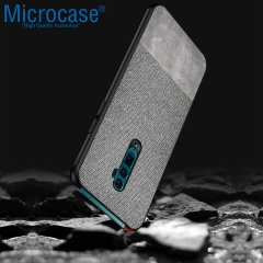 Microcase Oppo Reno 2 Fabrik Serisi Kumaş ve Deri Desen Kılıf - Gri