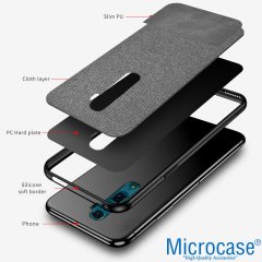 Microcase Oppo Reno 2 Fabrik Serisi Kumaş ve Deri Desen Kılıf - Gri