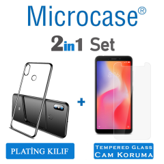 Microcase Xiaomi Redmi 6A Plating Series Silikon Kılıf-SİYAH+CAM