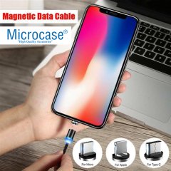 Microcase 3in1 iPhone Samsung Type-C Usb Manyetik Uçlu Mıknatıslı Şarj Kablosu 1 metre Siyah AL2532