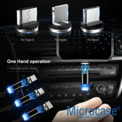 Microcase 3in1 iPhone Samsung Type-C Usb Manyetik Uçlu Mıknatıslı Şarj Kablosu 1 metre Siyah AL2532