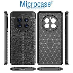 Microcase Huawei Mate 50 Pro Leather Serisi Deri Efekt Silikon Kılıf - Siyah AL3337