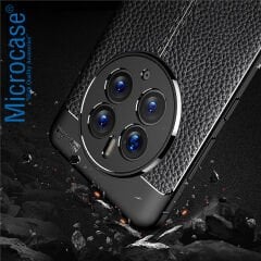 Microcase Huawei Mate 50 Pro Leather Serisi Deri Efekt Silikon Kılıf - Siyah AL3337