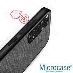 Microcase Xiaomi Redmi Note 11 2022 (Global) Fabrik Kumaş ve Deri Desen Kılıf -Gri