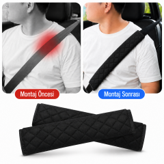 Microcase Kapitone Desen Emniyet Kemeri ve Askılık Omuzluk Kılıfı Yumuşak Elyaf Dolgu Malzeme Cırtlı Tasarım Siyah 2 Adet AL5670