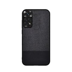 Microcase Xiaomi Redmi Note 11S 2022 (Global) Fabrik Kumaş ve Deri Desen Kılıf -Siyah