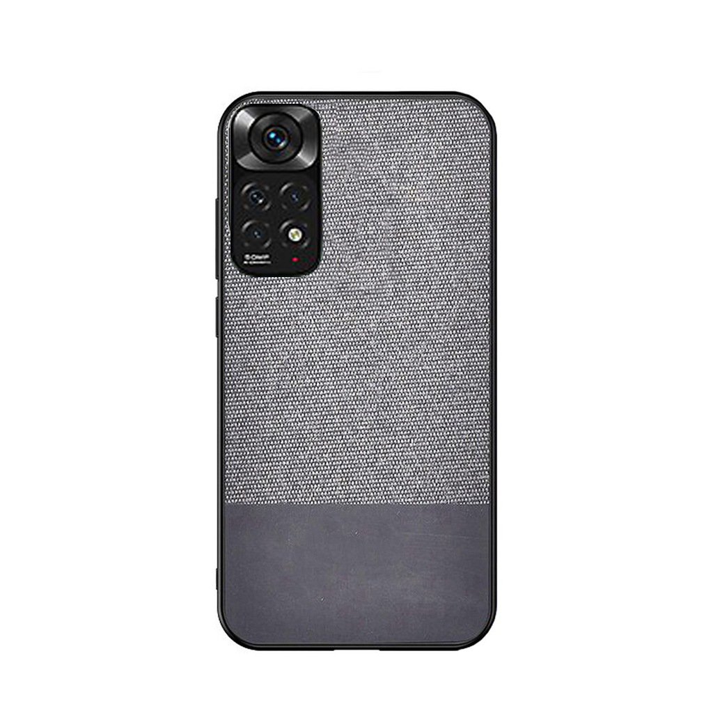 Microcase Xiaomi Redmi Note 11S 2022 (Global) Fabrik Kumaş ve Deri Desen Kılıf -Gri