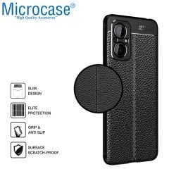 Microcase Xiaomi Poco M5 Leather Serisi Deri Efekt Silikon Kılıf - Siyah AL3337