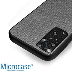 Microcase Xiaomi Redmi Note 11 Pro 2022 (Global) Fabrik Kumaş ve Deri Desen Kılıf -Gri