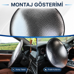 Microcase Araç Direksiyonu Güneş ve Isı UV Koruma Kılıfı Katlanabilir Reflektif Tasarım 1 Adet AL5674