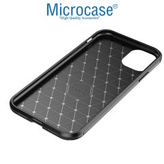 Microcase iPhone 11 Maxy Serisi Carbon Fiber Silikon Kılıf - Siyah + Tempered Glass Cam Koruma