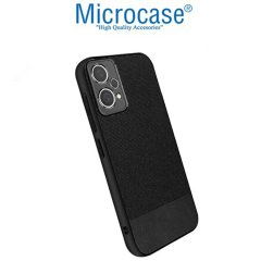 Microcase Oneplus Nord CE 2 Lite 5G Fabrik Kumaş ve Deri Desen Kılıf -Siyah