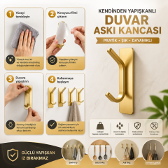 Microcase Yapışkanlı Metal Banyo Mutfak Eşya Havlu VB Ürün Askılığı Gold 2 Adet AL002