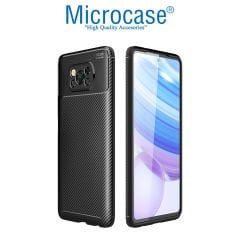 Microcase Xiaomi Poco X3 Pro Maxy Serisi Carbon Fiber Silikon Kılıf - Siyah