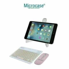 Microcase Xiaomi Pad 5 Tablet Uyumlu Tablet Çanta+Türkçe Bluetooth Klavye +Mouse+ Standı - Pembe AL8127