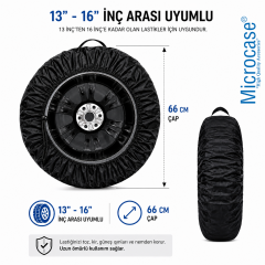 Microcase Oto Yedek Yazlık Kışlık Su Geçirmez UV Koruyucu Lastik Koruma Kılıfı 13-16 inch Siyah AL5675