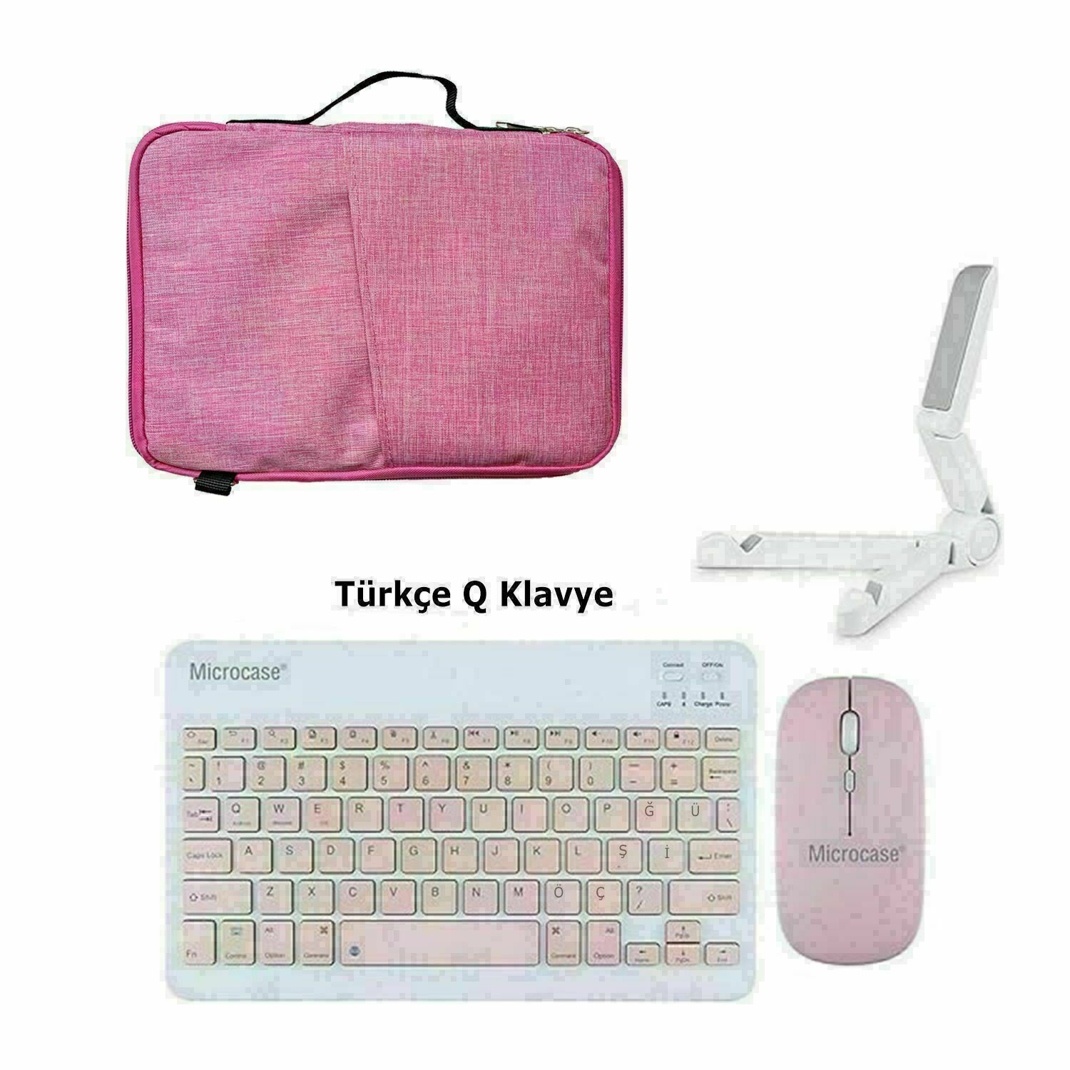 Microcase Xiaomi Pad 5 Tablet Uyumlu Tablet Çanta+Türkçe Bluetooth Klavye +Mouse+ Standı - Pembe AL8127
