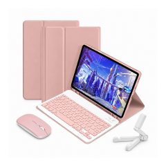 Microcase Tablet Uyumlu 3 Kademeli Sleeve Bluetooth Klavye + Bluetooth Mouse + Stand Pembe - AL5917